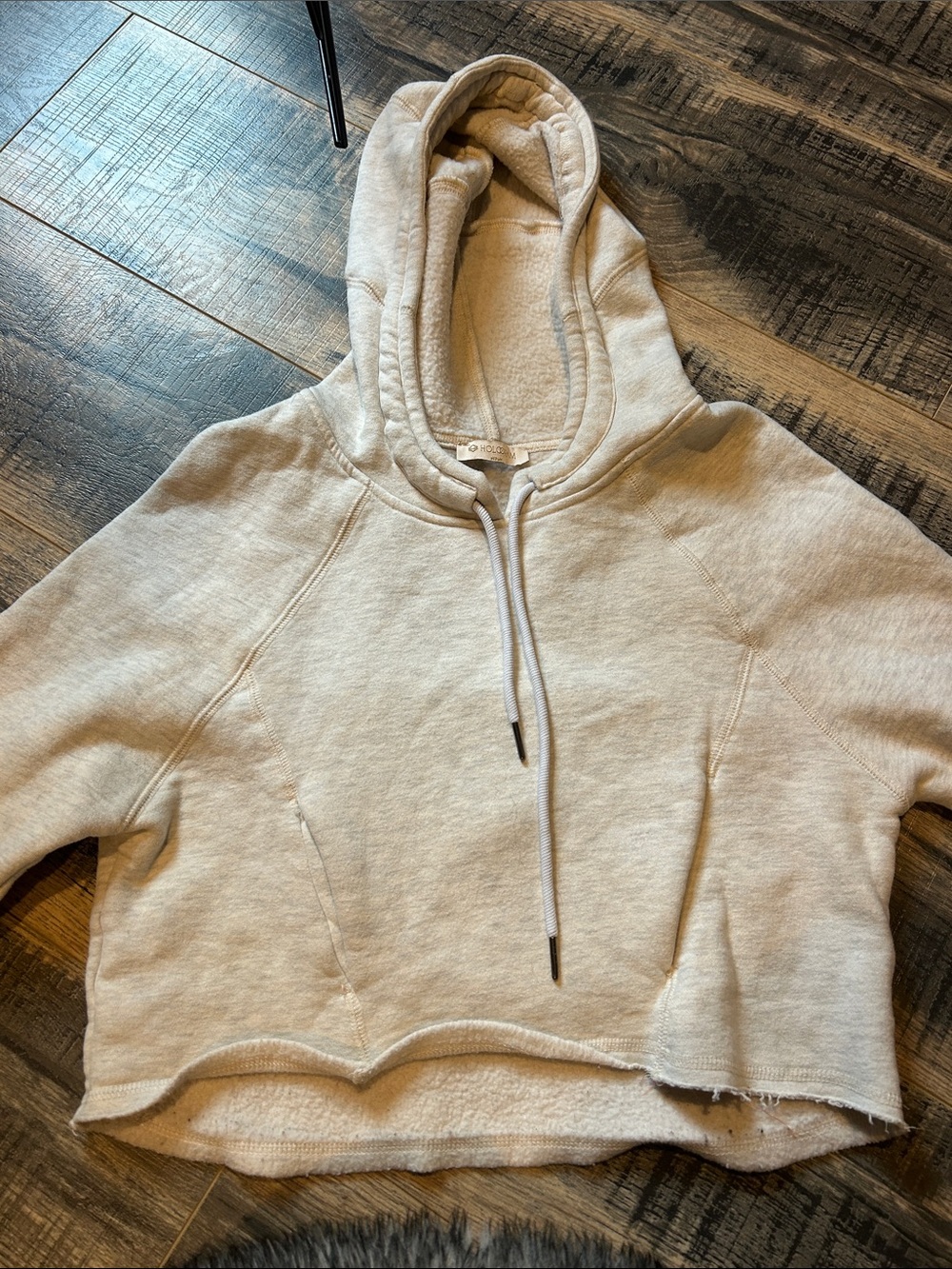 Cropped Cream Hoodie with Drawstring Hood